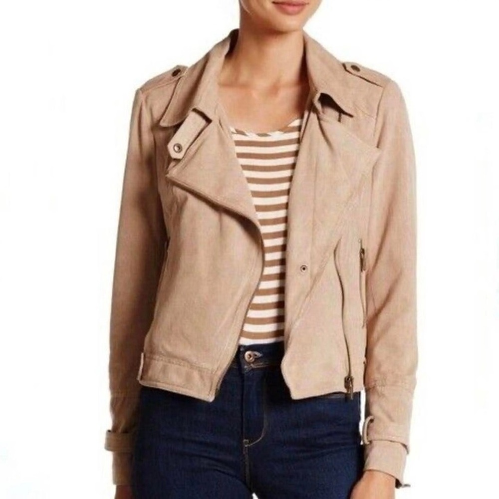 BNCI By Blanc Noir Tan Vegan Suede Moto Jacket size Small